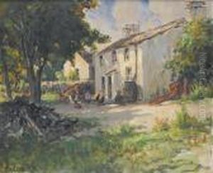 Farmhouse And Hens by James Humbert Craig