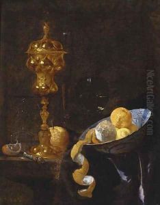 A peeled lemon and oranges in a wanli kraak bowl by Willem Kalf