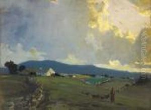 Landscape With Woman Herding A Flock Of Turkeys, Cottage Beyond
