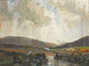Woman And Child On A Road To A Cottage by James Humbert Craig