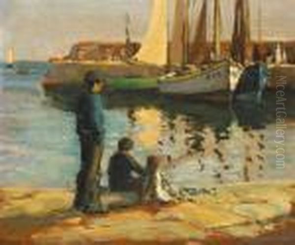 Children Fishing At The Harbour - view 1