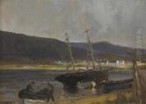 Rha Rua Boats At Waterfoot Bay,
 County Antrim Signed Lower Left Oil On Canvas Board 25 By 36cm., 10 By 
14in