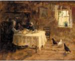Cottage Interior With Chickens by James Humbert Craig