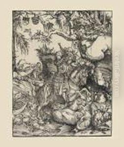 Saint George On Horseback Slaying The Dragon by Lucas The Elder Cranach