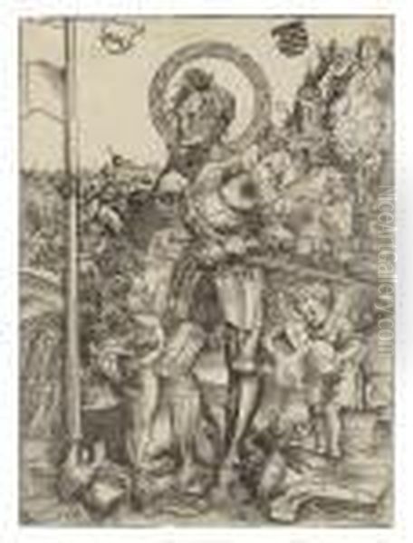 Saint George Standing, With Two Angels - view 1