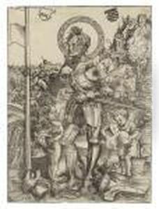 Saint George Standing, With Two Angels