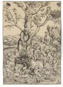 Die Heilige Familie In Der Landschaft, Von Engeln Umrundet