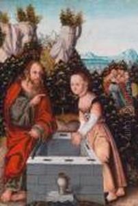 Werkstatt Christusund Die Samariterin Am Brunnen by Lucas The Elder Cranach