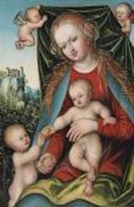 The Holy Virgin And Child With The Infant Saint John The Baptist And Angels by Lucas The Elder Cranach