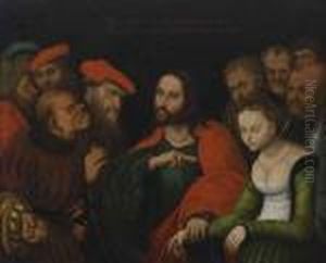 Christus Und Die Ehebrecherin. by Lucas The Elder Cranach