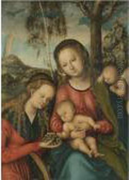 The Virgin And Child With Saint 
Catherine Holding A Bunch Of Grapes, A Winged Cherub Behind - view 1