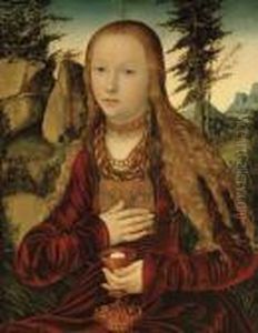 St. Barbara In A Wooded Landscape by Lucas The Elder Cranach