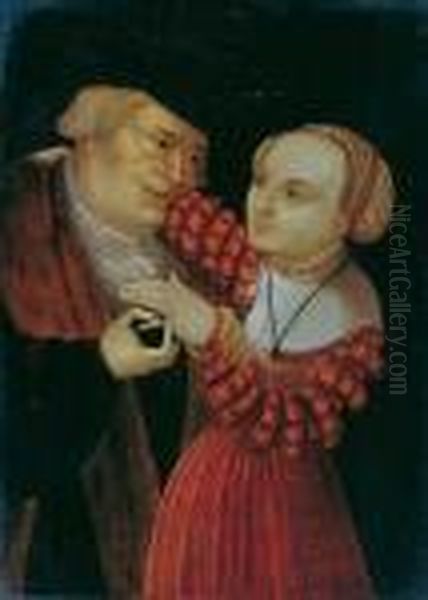 Che Liebespaar. Ol Auf Holz. H
20; B 14,5 Cm. Verso Ein Rotes Sammlersiegel. Es Handelt Sich Um Eine
Kopie Nach Dem Um 1530 Entstandenen Gemalde Cranachs In Der Seymour R.
Thaler Collect - view 1