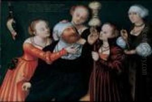 Herkules Und Omphale. Uber Den Figuren Eine Lateinische Inschrift. by Lucas The Elder Cranach