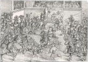 The Second Tournament With The Tapestry Of Samson And The Lion (hollstein 117) by Lucas The Elder Cranach