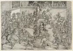 The Second Tournament With The Tapestry Of Samson And The Lion (holl.117) by Lucas The Elder Cranach