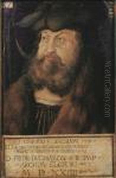 Portrait Of Frederick The Wise, 
Elector Of Saxony, Small Half-length, In A Black Costume With A White 
Collar, A Fur Coat And A Black Hat - view 1