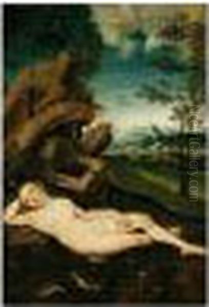 A Water Nymph Reclining In A Landscape - view 1