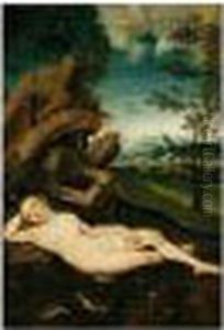 A Water Nymph Reclining In A Landscape by Lucas The Elder Cranach