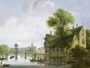 A Town on a river with a bridge by Wouter Kniff