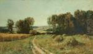 Haystacks Along A Country Road