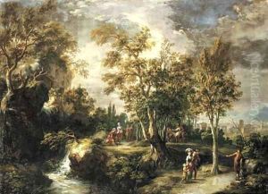 Peasants by a waterfall by Martin Knoller