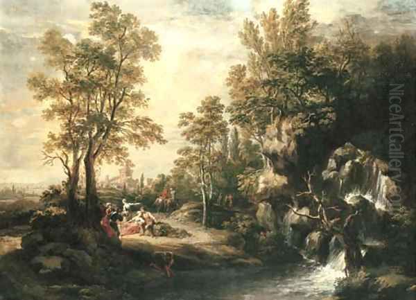 Peasants resting by a waterfall - view 1