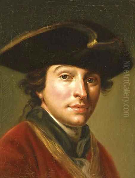 Portrait of the artist Anton von Maron (1733-1808), bust-length, in a red coat and black hat - view 1