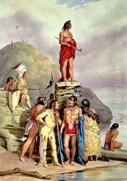 Group of Indians on a River Bank - view 1