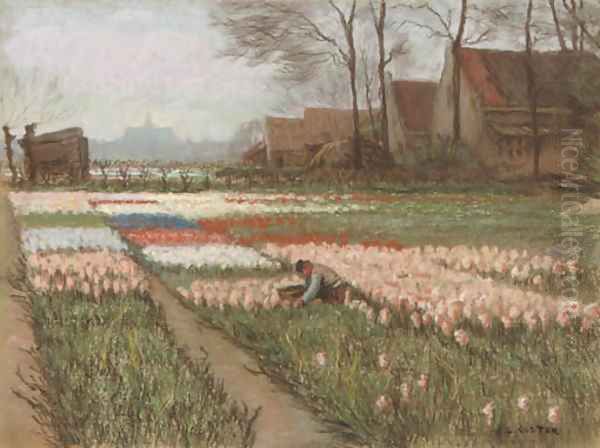 A peasant at work in a bulbfield - view 1