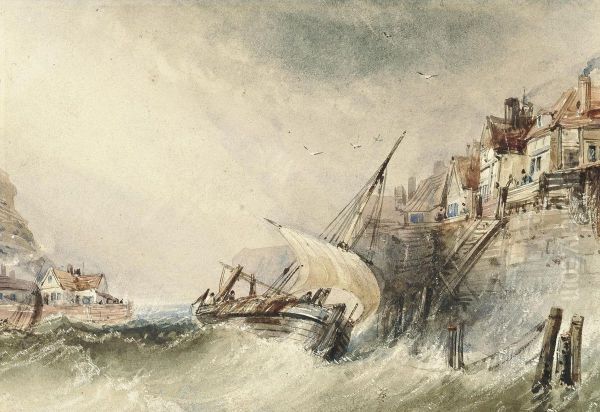 A Fishing Boat Running Into A Harbour In A Gale - view 1