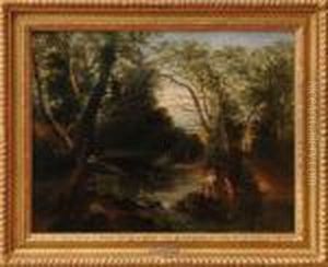 Father And Children Crossing The River