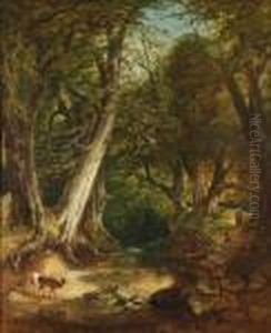 Deerby A Woodland Stream by Thomas Creswick