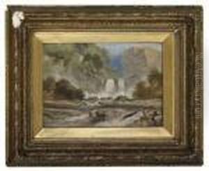 A Waterfall In A Wooded Landscape by Thomas Creswick
