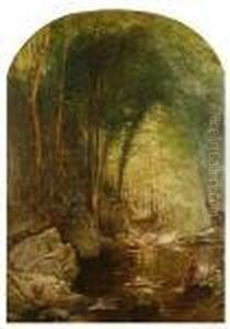 Lady In A Woodland Glade by Thomas Creswick