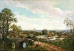 Travellers On Abridge With A Landscape Beyond Travellers On Abridge With A Landscape Beyond