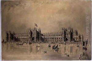 Perspective drawing of the artists proposed new Houses of Parliament by James Thomas Knowles