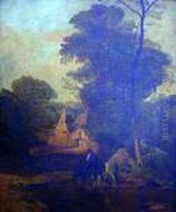 A Farm Lad With Two Horses At A Country River A Farm Lad With Two Horses At A Country River