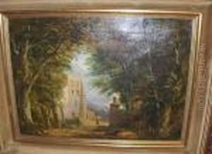 Figures Before A Country House by Thomas Creswick