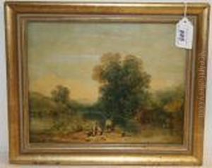 Two Figures Fishing By A River Two Figures Fishing By A River
