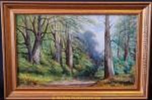 A Mother And Child Walking Along A Woodland Path by Thomas Creswick