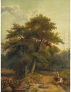 Figures Eating Along A Counry Road by Thomas Creswick