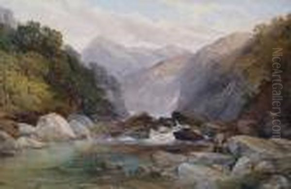 Scottish River Landscape With Fisherman By Apool - view 1