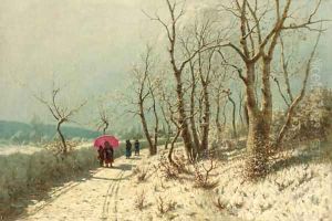 An afternoon stroll in the snow by Jan Jacob Lodewijk Ten Kate
