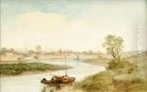 River Landscapewith Boat by Thomas Creswick