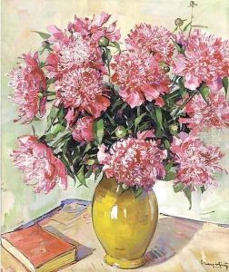 Peonies in a yellow vase Peonies in a yellow vase
