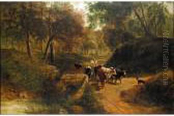 A Drover With Cattle And A Dog - view 1