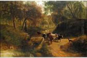 A Drover With Cattle And A Dog by Thomas Creswick