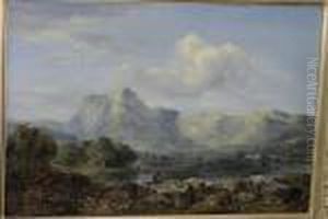 A Fisherman Beside A Lakeside, Possibly Derbyshire by Thomas Creswick