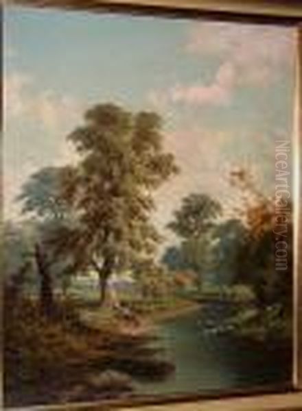 Figures And Ducks By A River - view 1